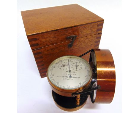 A NEGRETTI &amp; ZAMBRA AIR METER (ANEMOMETER) the circular silvered dial with two subsidiary dials, serial number 1223, with