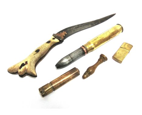 AN INDO-PERSIAN KHANJARLI DAGGER  the 18cm blade of typically curved form, the handle with bone grips, overall 31.5cm long; t