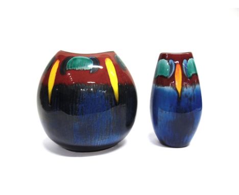 TWO POOLE POTTERY 'INFUSION' PATTERN VASES  from the Living Glaze collection, a large purse vase 26cm high and another simila