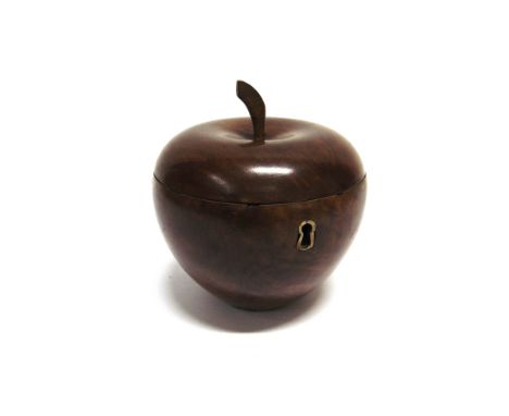 A FRUITWOOD TEA CADDY IN THE FORM OF AN APPLE  13cm high