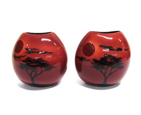 A PAIR OF POOLE POTTERY 'AFRICAN SKY' PURSE VASES  18cm high