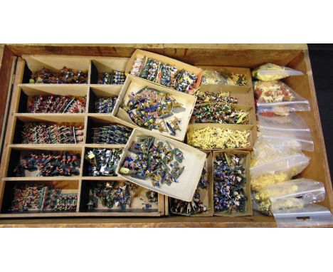 A LARGE QUANTITY OF 1/76 SCALE PLASTIC MODEL SOLDIERS, MAINLY OF NAPOLEONIC INTEREST  mounted and on foot, most part-painted.