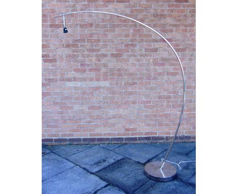 A LARGE RETRO CHROME FRAME FLOOR LAMP  with shade, on circular base, 196cm high