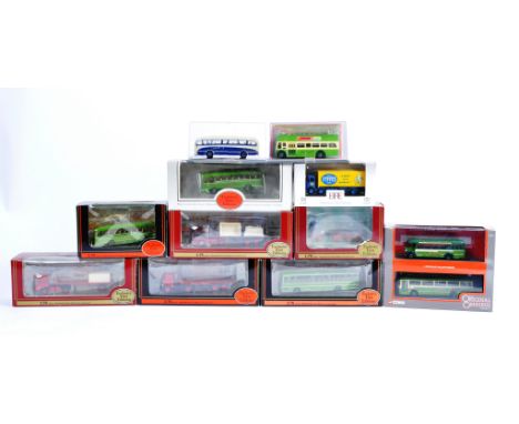 A collection of 11x 1/76 scale 00 gauge model railway train set trackside diecast buses and vehicles to include Gilbow EFE Ex