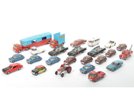 A collection of 24x original vintage Corgi Toys made diecast models comprising 3x Batman Batmobiles, 5x Morris Mini Minor, 4x