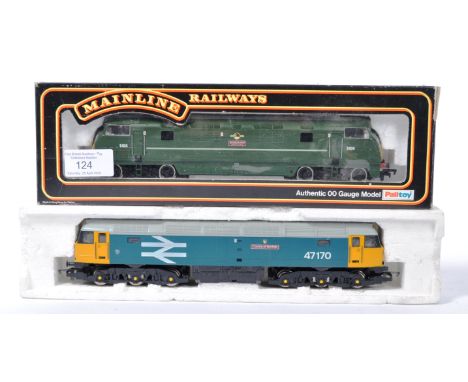 Two original vintage 00 gauge model railway train set diesel locomotives comprising: Palitoy Mainline Railways 37-064 Type 4 