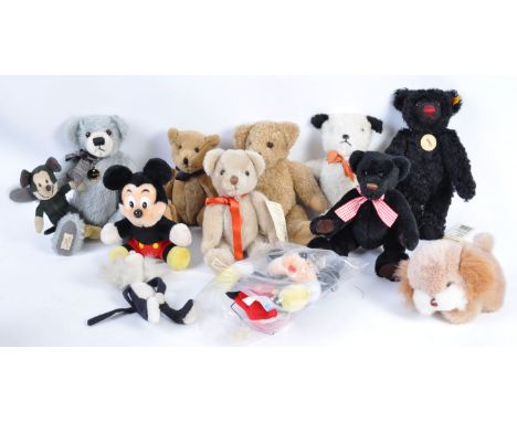 A collection of x12 assorted ' collectable ' type teddy bears, to include; a Steiff reissue black teddy bear (28cm), several 