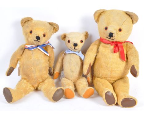 A charming collection of x3 antique / vintage teddy bears - comprising;- A British 1940's teddy bear (possibly Chiltern of De