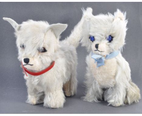 Two antique / vintage c1930's Chiltern made teddy bear Pussycat and Westie dog. Both with no makers labels. The dog with glas