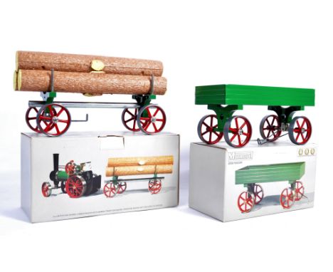 Two vintage Mamod made boxed live steam traction engine accessories / trailers. Including; Open Wagon and Lumber Wagon. Both 