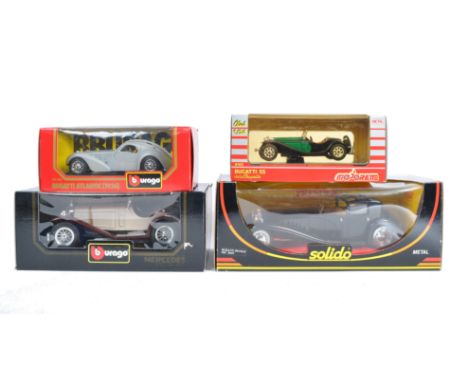 A collection of 4x&nbsp; assorted scale precision diecast model vehicles to include; Solido 1/18 Bugatti Royale, Burago 1/18 