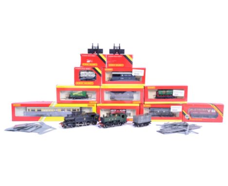 A collection of original Hornby 00 gauge model railway train set items to include 6167 locomotive, 5771 locomotive, 8x boxed 