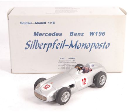 A rare CMC made 1/18 scale precision diecast model Mercedes Benz W196 Silberpfeil-Monoposto #12. Within original box. One whe