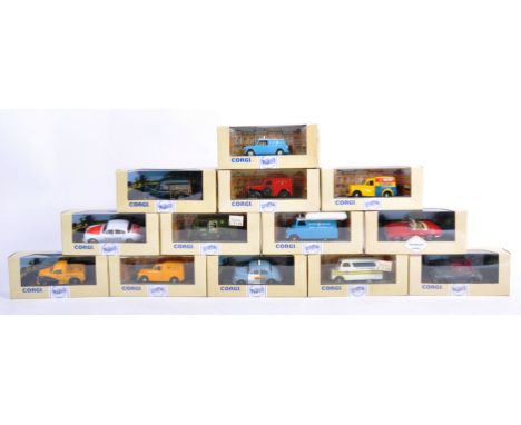 A collection of 13x Corgi made boxed scale diecast models to include Royal Mail, AA Service, Wimpey, Police, St John Ambulanc