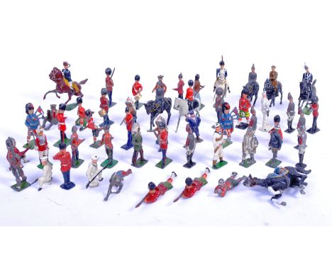 A good collection of approx 40+ assorted antique / vintage lead soldiers by Johillco, Britains and Crescent Toys to include; 
