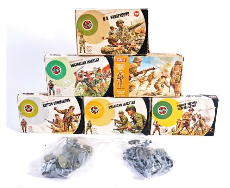 A collection of original vintage Airfix 1/32 scale military figures to include 6x boxed sets US Paratroopers, Australian Infa