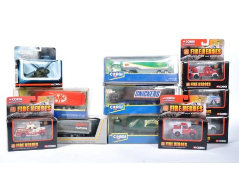 A collection of 11x Corgi assorted scale diecast models to include 5x Fire Heroes Corgi Collection Helicopter, KitKat, Snicke