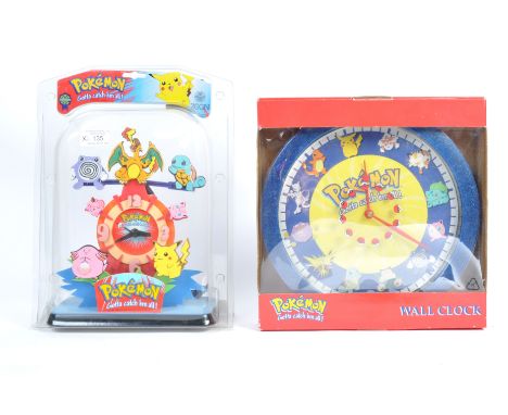 Two original 1990's Nintendo licensed Pokemon Zeon made quartz clocks both first generation comprising a table clock version 