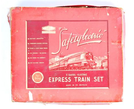 A rare original vintage Mettoy Railways made Safetylectric 0 gauge model railway electric express locomotive train set. Appea