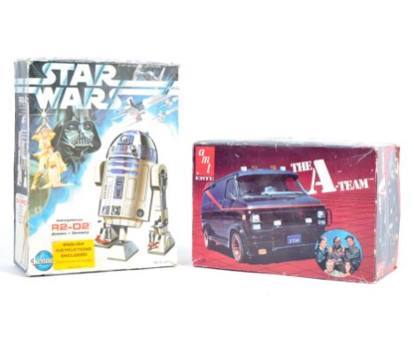 Two original vintage 1980's scale plastic model kits comprising a Kenner Star Wars R2-D2 kit and a Ertl AMT The A Team Van. B