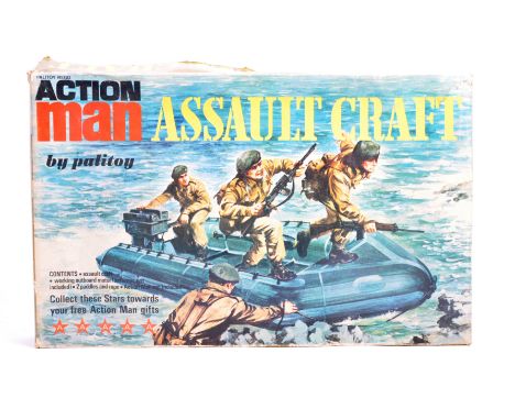 A vintage Palitoy made Action Man ' Assault Craft ' playset. Appears little (if any) used. Battery cover missing from motor. 