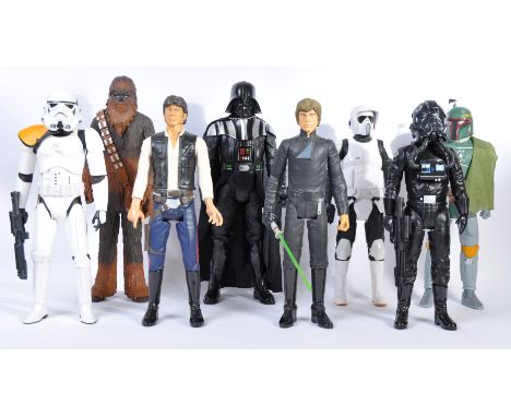 A collection of 8x Star Wars officially licensed 1/4 scale shop display advertising action figures from The Original Trilogy 