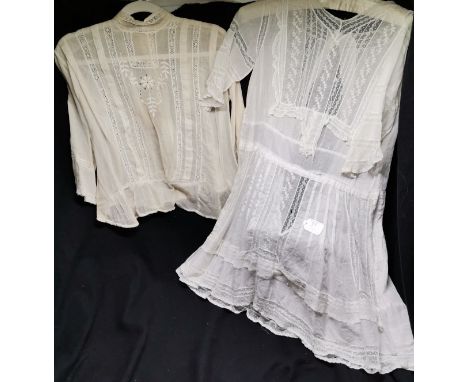 Edwardian girl's lawn, lace and embroidered day dress, and edwardian ladies blouse