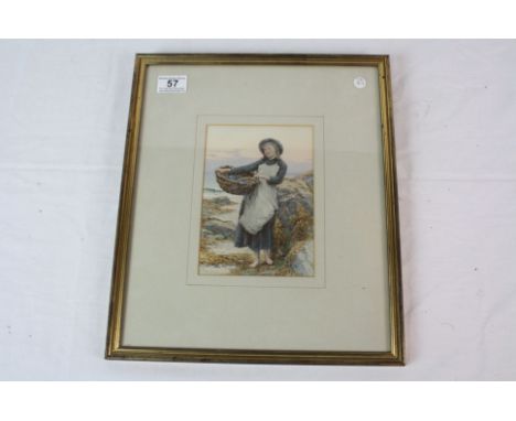 Henry Johnstone (1835-1907) Portrait of young girl collecting cockles, Watercolour, Signed, Provenance: from the Estate of Ch