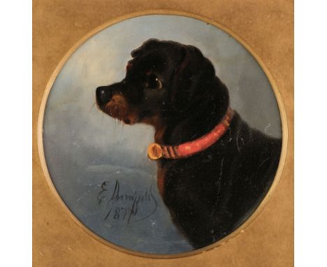 * Armfield (Edward). Portrait of a Black &amp; Tan Terrier, 1877, circular oil on board portrait, boldly signed and dated by 