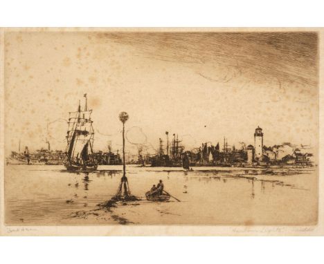 * Mason (Frank Henry, 1876-1965). Harbour Lights: Shields, etching on paper, printed with plate tone, signed lower left, titl
