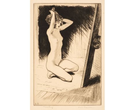 * Baumer (Lewis, 1870-1963). Nude before a Mirror, 1920s, drypoint printed in bistre, a fine impression, printing with rich b