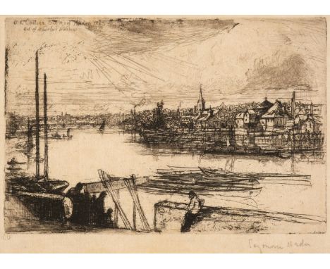 * Haden (Francis Seymour, 1818-1910). Battersea Reach, 1863, etching with drypoint on laid paper, a fine impression on fibrou