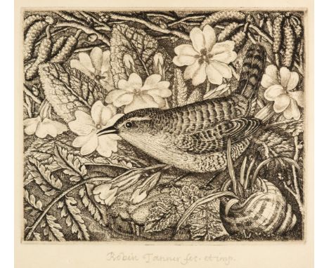 ARR * Tanner (Robin, 1904-1988). Wren and Primroses, 1935, etching on pale cream wove paper, watermarked Green &amp; Son, sig