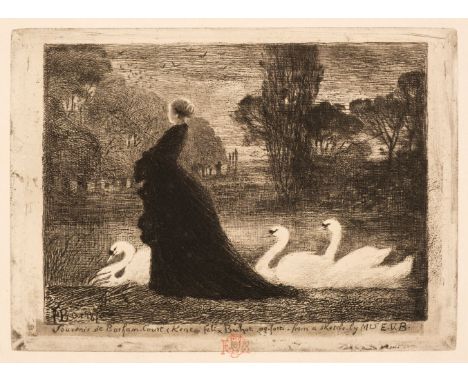 * Buhot (Félix-Hilaire, 1847-1898). La Dame aux Cygnes, 1879, etching, drypoint, roulette and stipple engraving, on Arches la