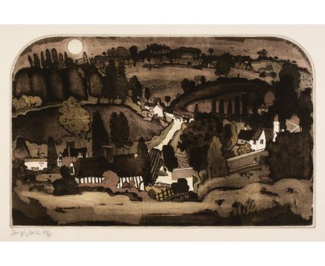 * Clarke (Graham, 1941-). Dingley Dell, 1973, hand-coloured etching with aquatint on paper, unsigned, titled and numbered 64/
