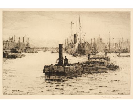 * Langmaid (Rowland, 1897-1956). Shipping on the River, etching, signed, plate size 22.5 x 34 cm, framed and glazed (45 x 54.