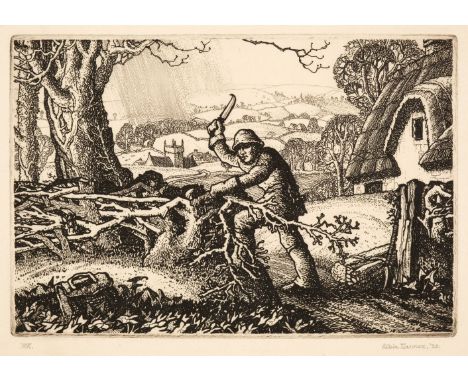 ARR * Tanner (Robin, 1904-1988). Wiltshire Hedger, 1928, etching, a fine, rich impression of the first state (of three), befo