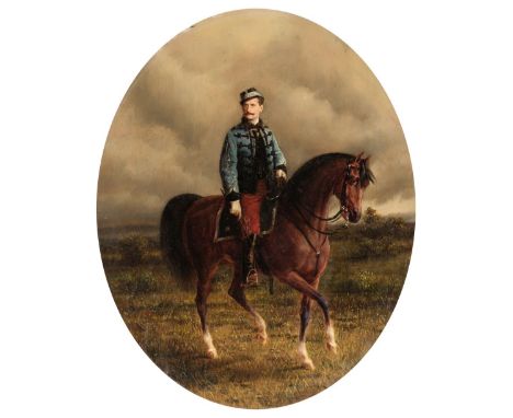 * Attributed to Conrad Freyberg (1842-1915). Oval portrait of an Austro-Hungarian Prince on horseback, wearing the uniform of