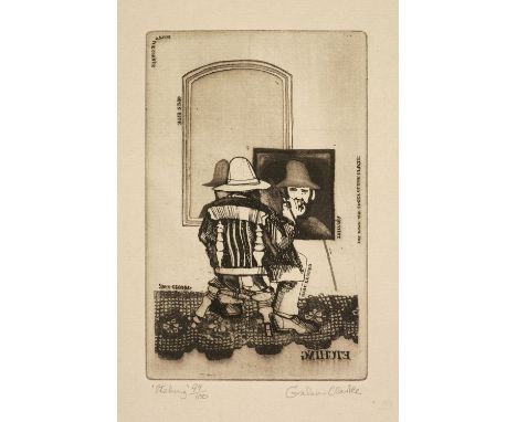 * Clarke (Graham, 1941-). Etching, 1976, uncoloured etching with aquatint on paper, depicting the artist at work, signed, tit