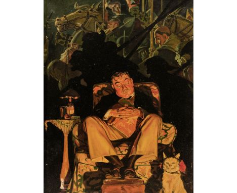 * Down (E.F.). 'Reverie', 1930, oil on canvas, depicting a gentleman asleep in an armchair with his feet on a footstool, his 
