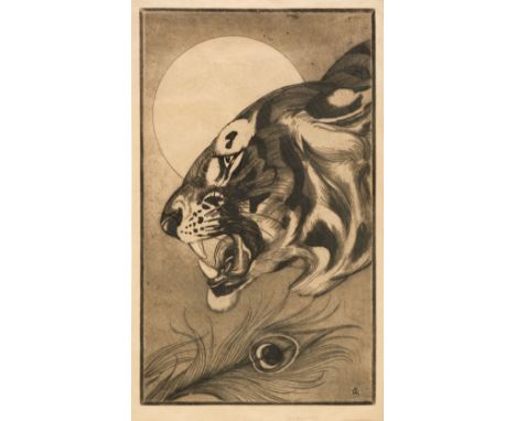 * Detmold (Edward Julius, 1883-1957). Tiger and the Peacock Feather, 1924, uncoloured etching with aquatint, on pale cream ja