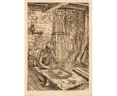ARR * Holloway (Edgar, 1914-2008). Mr Marshall, Basket Maker, 1937, etching, on fine antique laid paper, signed, titled and n