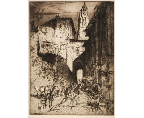 ARR * Brangwyn (Frank, 1867-1956). Street in Puy, circa 1913, etching on pale cream wove paper, printed with plate tone, sign