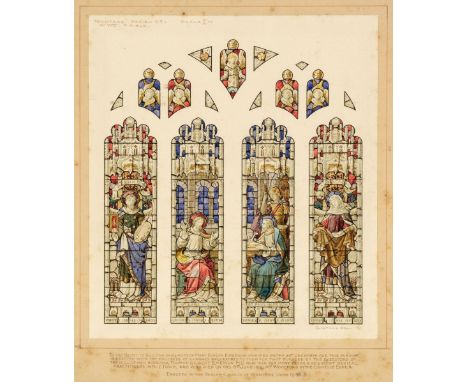 * Clayton &amp; Bell (Stained Glass). Design for a 4-panel stained glass window for Wantage Parish Church, 1913, fine waterco