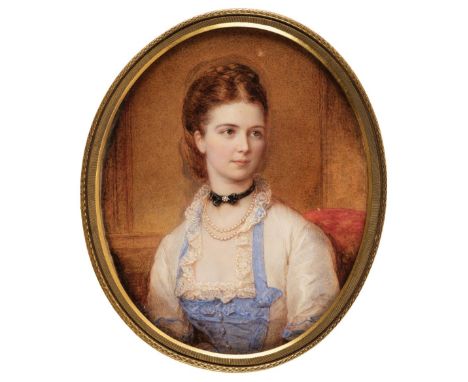 * English School. Portrait of Mary Anne Johnson Headlam, née Sowerby, circa 1880, oval watercolour and bodycolour on ivory, h