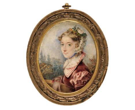 * Heap (Mary). Portrait miniature of Caroline Baynham, 1823, oval watercolour on ivory, head and shoulders portrait, half pro