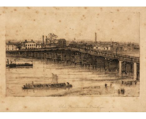 * Greaves (Walter, 1846-1930). Old Battersea Bridge, etching on laid paper, signed within the plate 'W Greaves Chelsea', titl