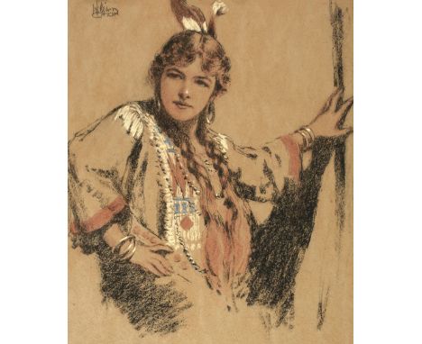 ARR * Conor (William, 1881-1968). Mary Isabel Fullerton as Minnehaha, coloured chalks on pale brown paper, signed upper left,