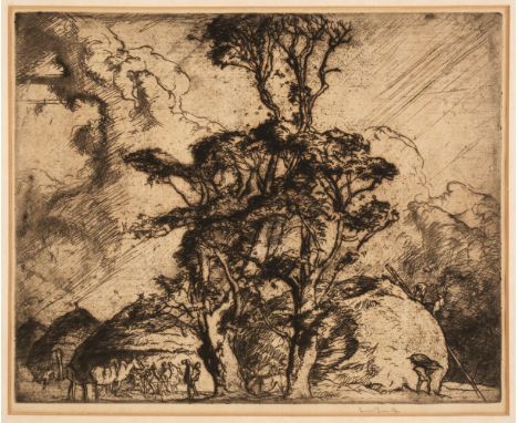 ARR * Brangwyn (Frank, 1867-1956). Hay Harvesters, drypoint etching on cream laid paper, signed in pencil, some overall tonin