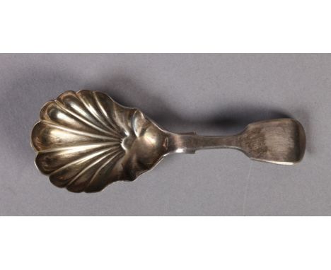 A VICTORIAN SILVER CADDY SPOON, fiddle pattern with shell bowl, Newcastle 1862, maker's mark Gowland Bros 